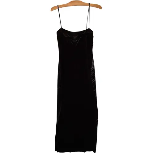 Womens Sz L Black Vintage Velvet Rhinestone Maxi Slip Dress Y2K 90s Vampire Goth Size L