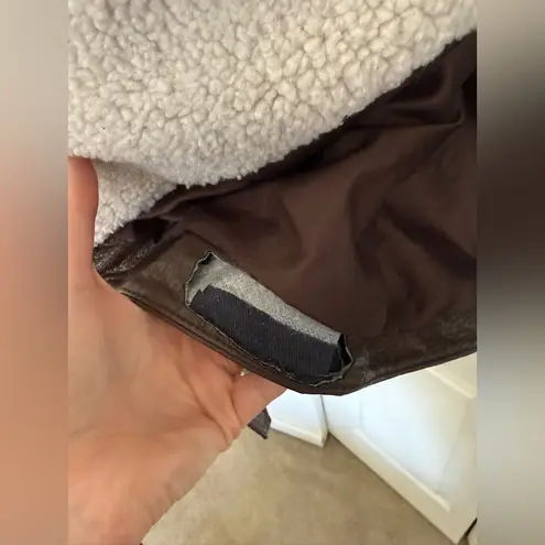 Pistola Blaine Sherpa Collar Moto Jacket Brown Vegan Leather Size Small