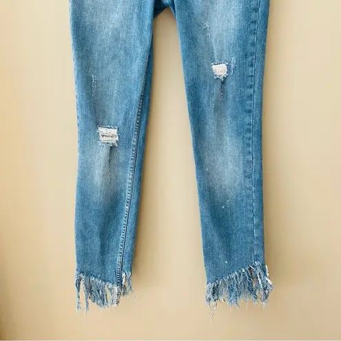 Free People  Great Heights Frayed Skinny Denim Jeans Blue Sz 26