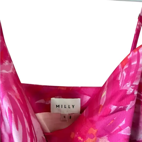 Milly Lilliana Brushstroke Floral Pink Midi Dress