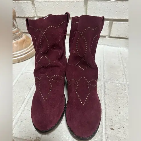 Yellow Box Burgundy Wine Suede Studded Boots ankle Booties Size 5