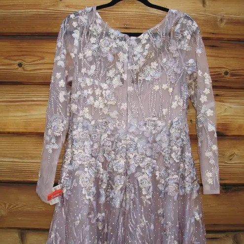 Mac Duggal 20402 Womens EMBELLISHED WRAP OVER ILLUSION LONG SLEEVE A LINE GOWN