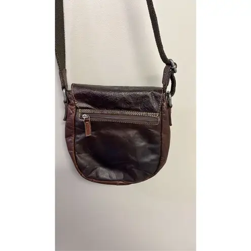 Jack Georges Voyager Crossbody Saddle Bag Purse Brown Genuine Embossed Leather