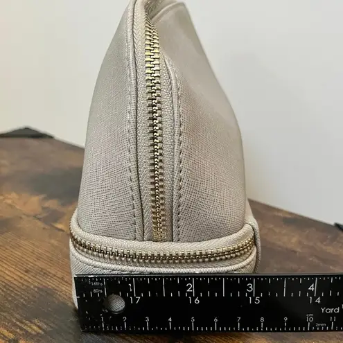 Stackers Taupe Faux Leather 2 Zipper Compartments Cosmetic Makeup Travel Bag