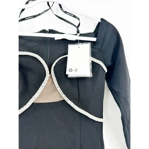 Self Portrait Self-Portrait Crystal Off Shoulder Heavy Midi Dress Black Sparkle Size 4 NEW