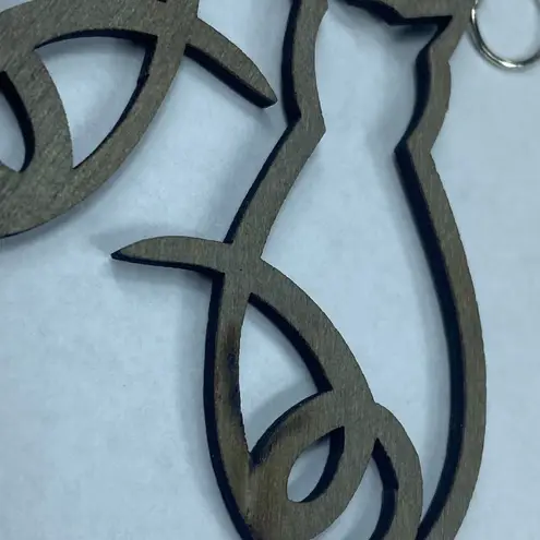 Green Tree Jewelry Kitty Cat Silhouette Wooden Earrings Dangle Drop Hook