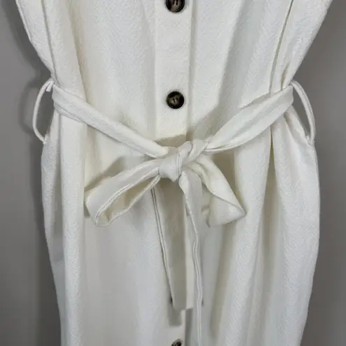 Elizabeth Crosby Emma Tie Waist Mini Dress Women's Small Ivory Button Up Neutral White