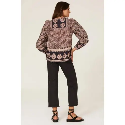 💕SEA NEW YORK💕 Margo Quilted Top ~ 100% Cotton Purple Border Print Large NWOT