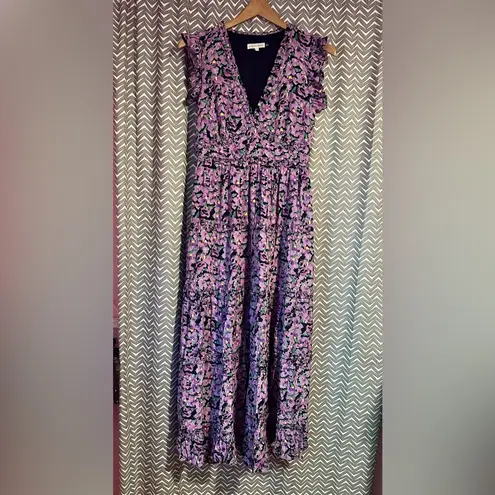 FREE THE ROSES | Floral Ruffle Detail Long Dress, Size S Purple
