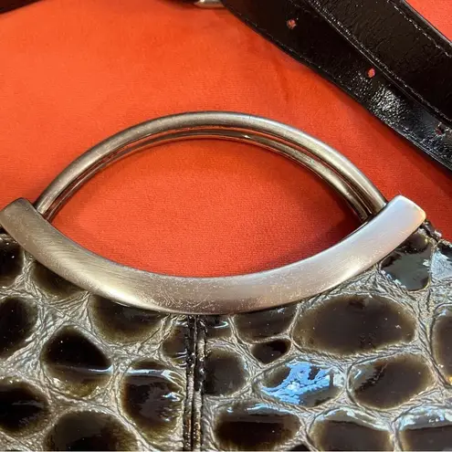 Hobo International Vintage HOBO Intl Black Croc Embossed Patent Leather Silver Metal Handle Bag