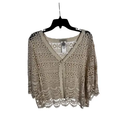 Liverpool Crochet Lace Knit Cropped Cardigan Kimono Beach Cover Up Size XL