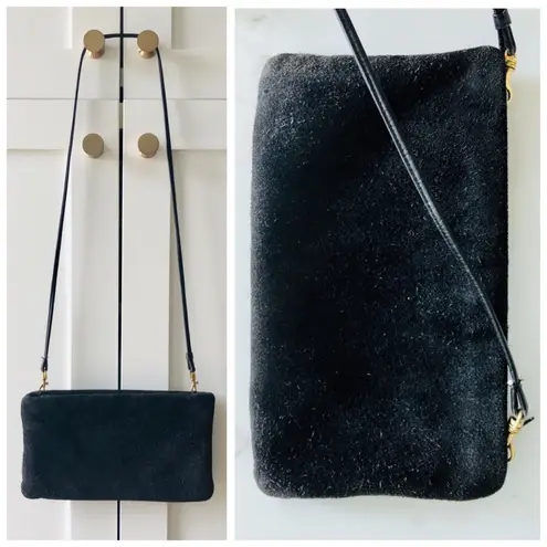 Vintage Magid Soft Suede Black Slim Line Zipper Top Crossbody Clutch Bag