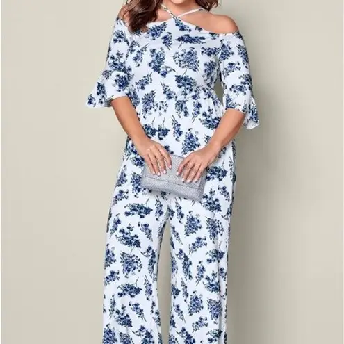 Venus  Blue Floral Off-Shoulder Jumpsuit