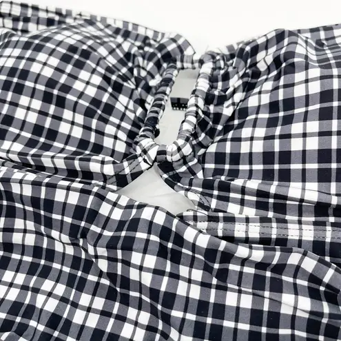 Anne cole Bandeau Shirred Keyhole One Piece Swimsuit Black White Gingham 16 NEW