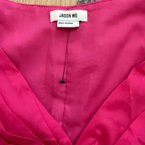 Jason Wu Pink Cropped Blouse with Ruched V-Neck and Short Sleeves