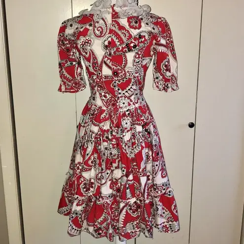 Vintage Handmade Square Dance Outfit Matching Mens Womens Used 2 Piece Red Black