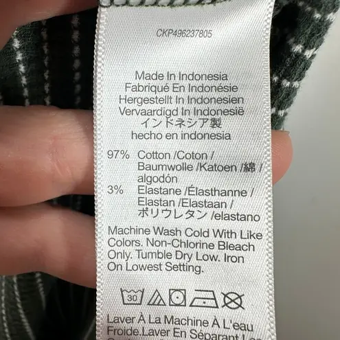 Madewell  Splitneck Raglan-Sleeve Striped Henley V Neck Short Sleeve Shirt Green