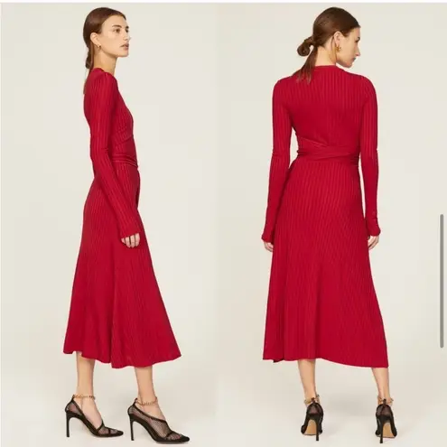 Altuzarra Masika Midi Ribbed Wrap Dress in Burnt Red Long Sleeve Size 38 (US6)
