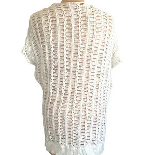 Ultra Flirt  Cardigan Crocheted Loose Knit Weave Off White Tonal Boho Size Medium