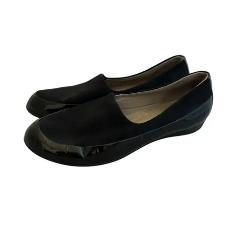 Ecco Black Comfort Flats Patent Textile Stretch Pull