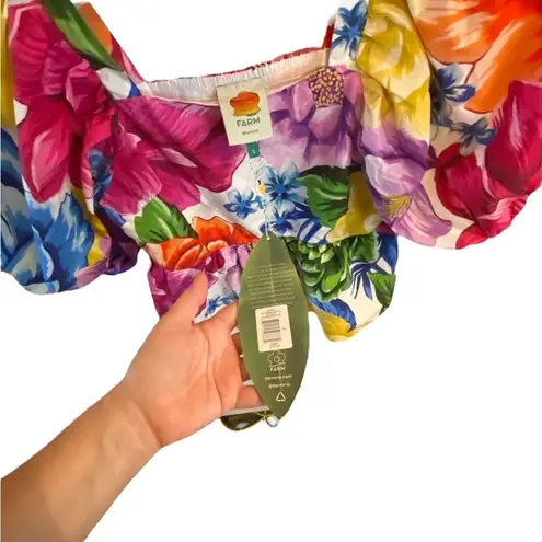 Farm Rio Rainbow Chita Empire-Waist vibrant Floral puff sleeve Blouse resortwear