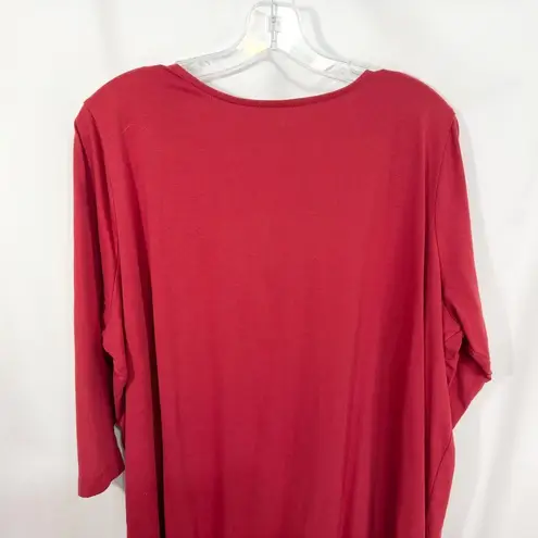 Roamans 18W 20W Top Large Red Cotton Lattice Cutout Neckline Knit Solid 423 Size undefined