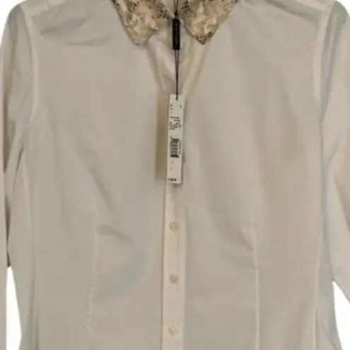 Elie Tahari Blouse Womens Size L White Long Sleeve Button Front Animal Print NWT