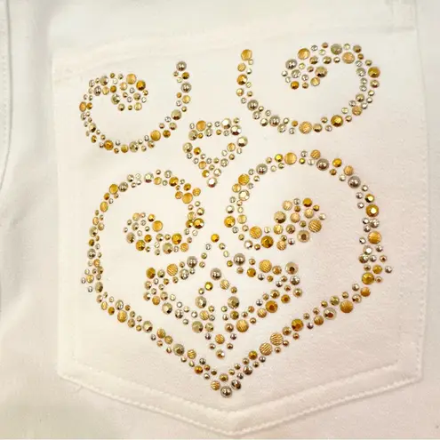 St. John  Straight Leg‎ Denim Jeans Women's 12 White Embellished Pocket Casual