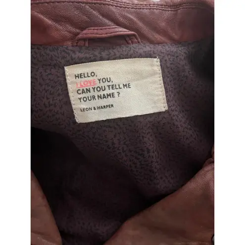 Leon & Harper Distressed Lambskin Moto Jacket Parisian Cool Luxe Brown