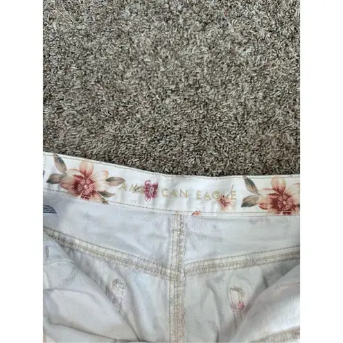 American Eagle  mom shorts jean pink floral print white denim shorts high rise 12