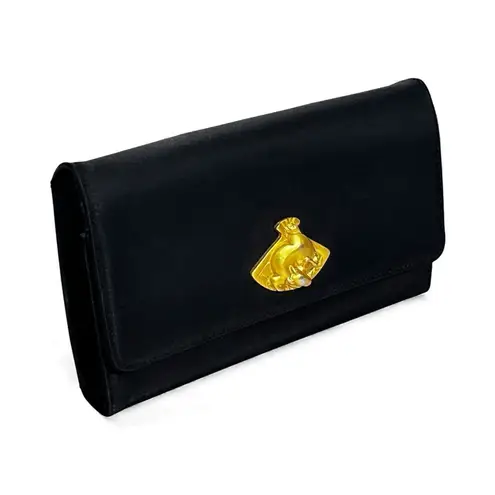 Vtg Stop Sac Béatrice Bongibault Black Wallet Clutch Purse w Gold Tone Emblem
