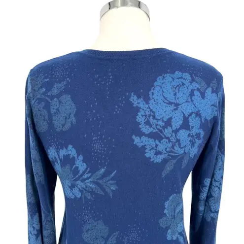 Daniel Rainn Ari V-Neck Floral Sweater Blue Navy Size Small
