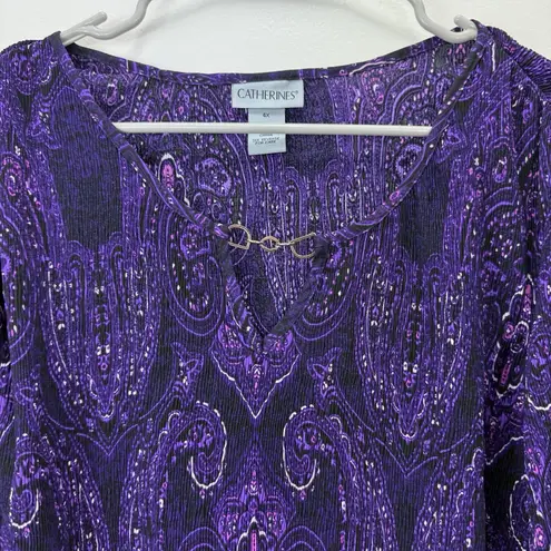 Catherines Purple Affinity Chain Pleated Georgette 3/4 Sleeve Blouse Size 4X