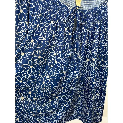 Lounge Vintage Womens 1X Top MuuMuu Shirt Short Sleeve Hawaiian Blue Floral