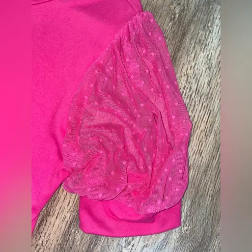 Hot Pink Top with Sheer Bubble Sleeves🎀 Size L