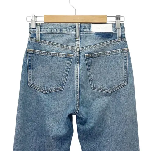 RE/DONE 70s Stove Pipe Jeans in Medium Vain Sz 25 High Rise Raw Hem Rigid Denim