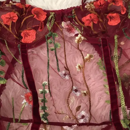 Boutique NEW IN PACKAGE! Wine velvet, sheer, embroidered, under wire body suit