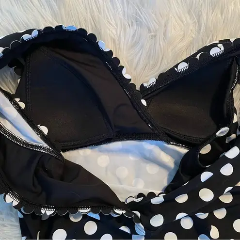 Lands End Cap Sleeve Surplice Tankini Swimsuit Black White Dots Preppy womens 2