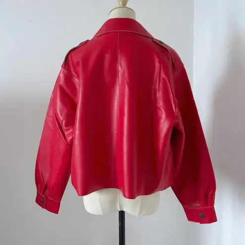 Free People  Alexis cropped vegan leather jacket Red