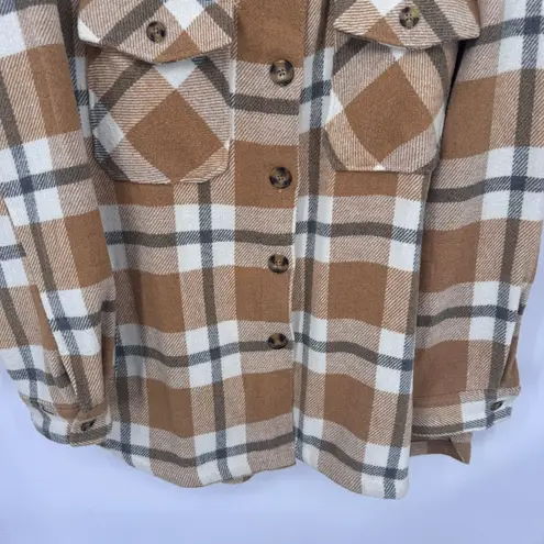 Members Mark Shacket Womens XXL Brown Gray Plaid Polyester Pockets Size 2X
