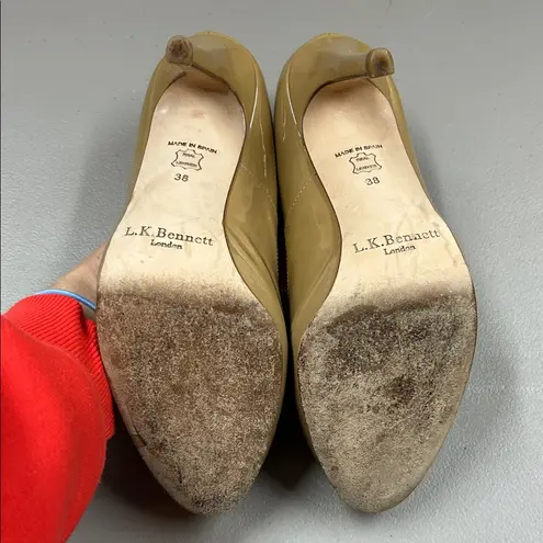 LK Bennett London Heels Nude Beige Trench Patent Leather Shoes Career Wear 38