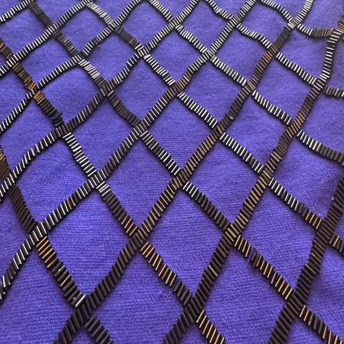 Carmen Marc Valvo VINTAGE Royal Blue Wool & Black Beaded Dress –Size M (runs SM)