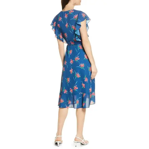 Charles Henry  Floral Ruffle Sleeve Midi Wrap Dress