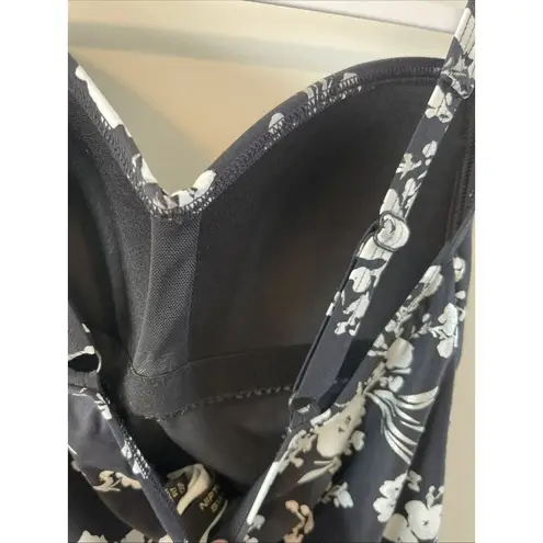 Niptuck Womens Floral Black Silver White Ruched Bodice One Piece Swim Suit 8