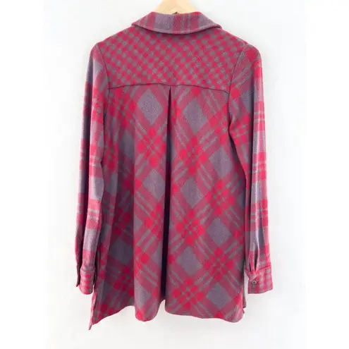 Soft Surroundings Paramour Red Plaid Fleece Button Down Shirt Jacket Medium