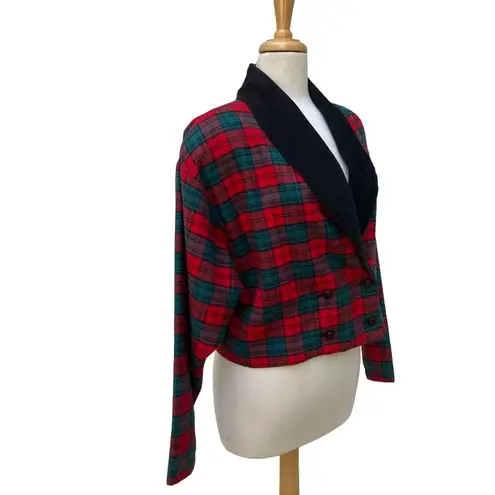 American Vintage VTG Peggy Hart Blazer Jacket Sz L Cropped Corduroy Plaid Red Green Holiday