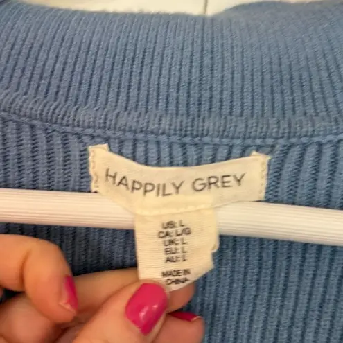 Happily Grey blue ribbed collared cropped sweater large Blue
