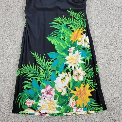 Peck & Peck Dress Women 14 Black Green Floral Cap Sleeve Bodycon Formal Career