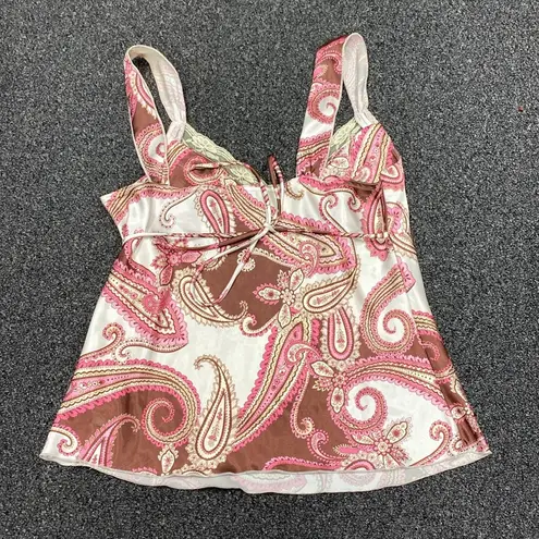 Y2k vintage cami top paisley print white brown pink boho beaded large Multiple