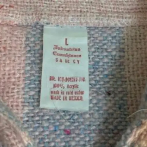 Y2K Vintage Baja Hoodie Drug Rug Pink Blue Striped Pullover Large Mexican Jumper